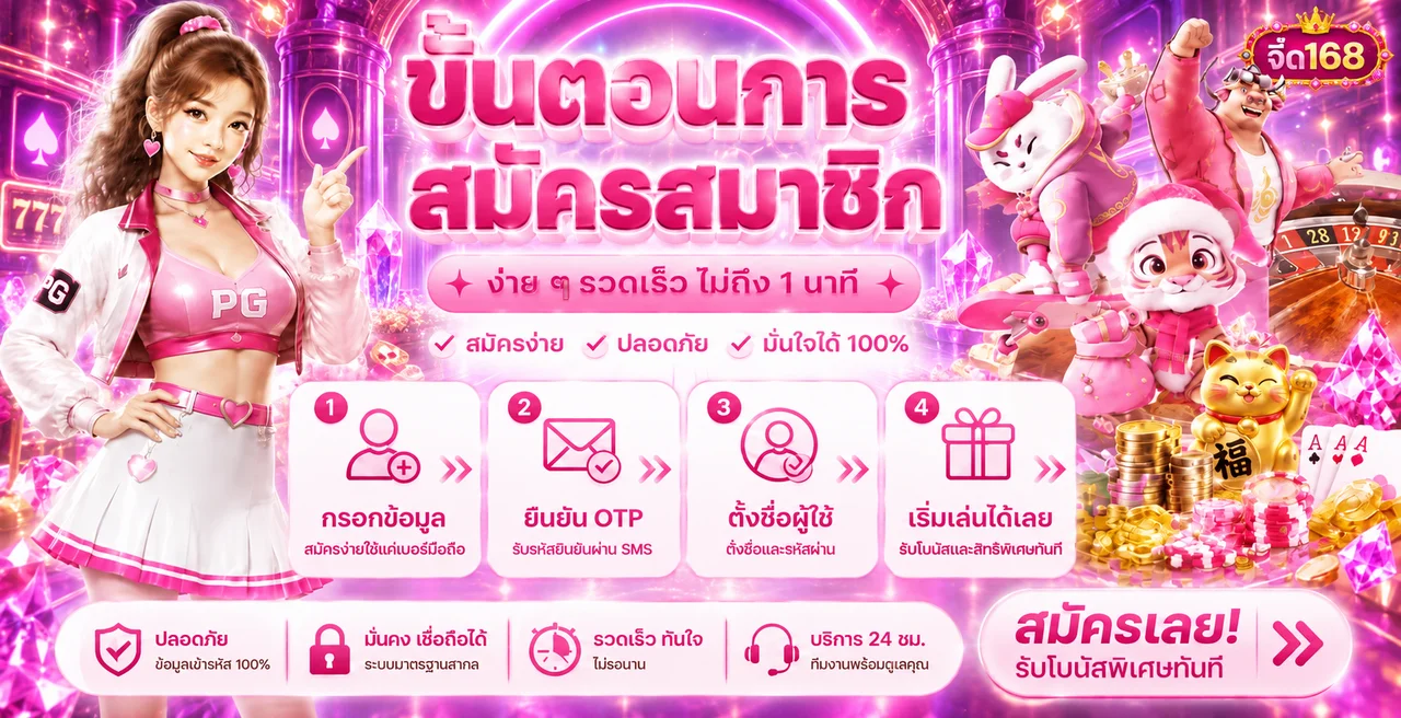 ขั้นตอนสมัครสมาชิก จี๊ด168 พร้อมมาสคอตเกม PG Soft